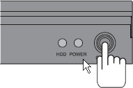 (1)POWERランプが消灯している場合は、GriDRIVEの電源がOFFの状態です。<br>
(2)ON/OFFボタンを軽く押して起動させます。(長押しはしないでください。)
